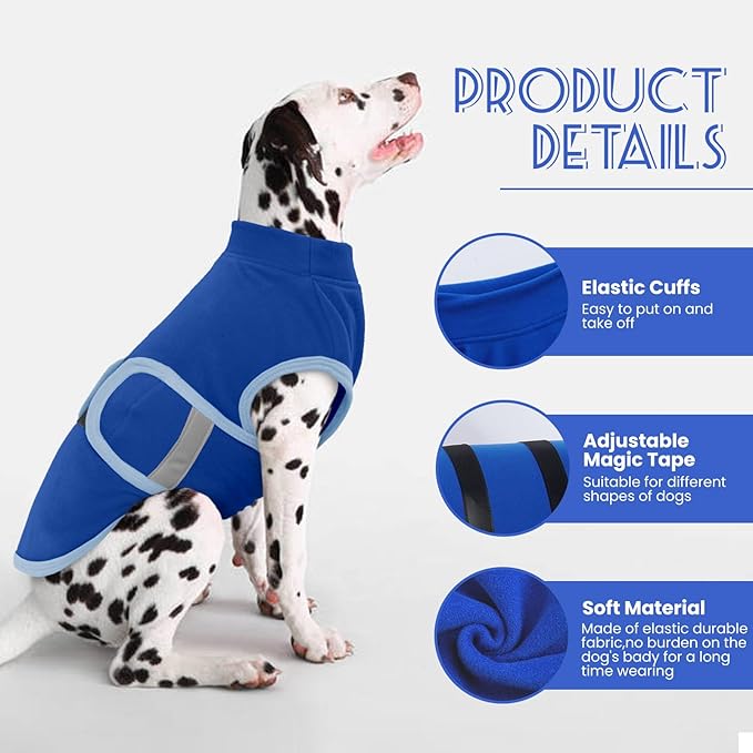 IDOMIK Warm Fleece Dog Sweater for Medium Dogs,Soft Winter Dog Fleece Jacket Coat for Fall Cold Weather,Adjustable Fleeced Vest with Reflective Strips,Pullover Pet Sweatshirt for Girl Boy Dogs,Blue,M