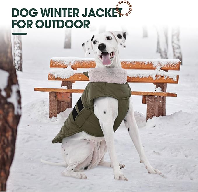 Kuoser Dog Jacket, Winter Dog Coats for Medium Dogs, Cold Weather Coats Pet Clothes, Doggie Snow Jacket for Frech Bulldog, Boston Terrier, Green L