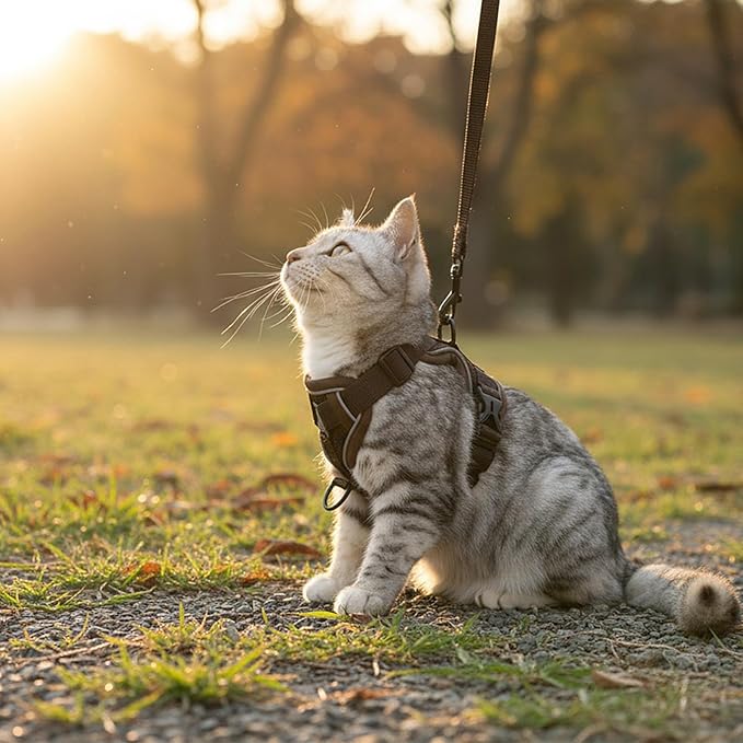 Cat Harness and Leash Set Escape Proof Tactical Large Kitten Harness Emotional Support Cat Vest, Brown, L