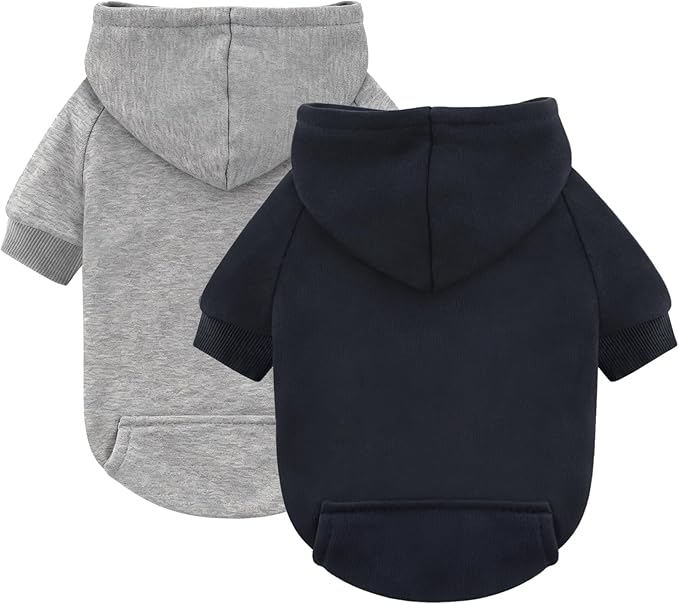 Idepet Pet Dog Hoodies 2 Pack with Pocket, Dog Outfits for Small Pets Chihuahua Clothes Warm Coat Jacket Autumn Puppy Sweatshirt Cats Clothing
