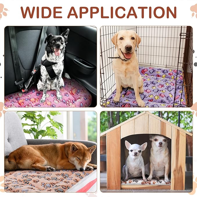 Tuanse 4 Pack Ultra Soft Dog Cat Bed Mat with Cute Prints Reversible Fleece Dog Crate Kennel Pad Cozy Washable Thickened Hamster Guinea Pig Pet Bed Mat for Small Animals(30 x 22 Inches,Vivid Color)