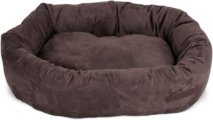 Majestic Pet 40 Inch Suede Calming Dog Bed Washable 40x29x9 (Inch) – Cozy Soft Round Donut Dog Bed with Spine Support for Dogs to Rest their Head - Round Pet Bed Large – Chocolate