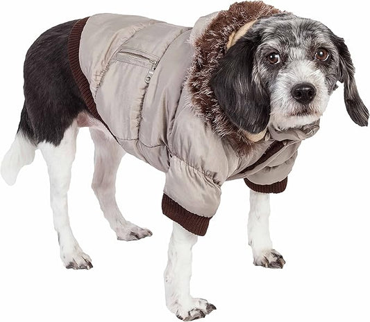 PET LIFE Classic Metallic Fashion Pet Dog Coat Jacket Parka w/ 3M Insulation and Removable Hood, X-Large, Metallic Grey