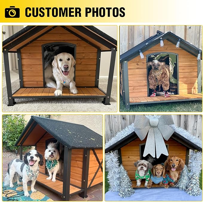 AIVITUVIN Outdoor Heated Dog House with Heating Pad Insulated Dog House with Anti-Chewing Metal Frame Large Dog Kennel Weatherproof for Winter 40.6“L