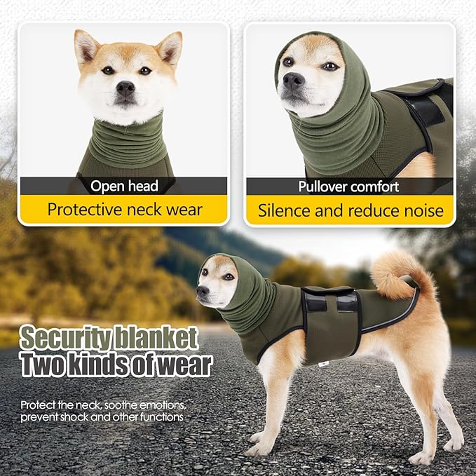 Dog Anxiety Vest,Pet Calming Hoodie Breathable Dog Anti-Anxiety Jacket for Thunder Fireworks and Separation,Green M