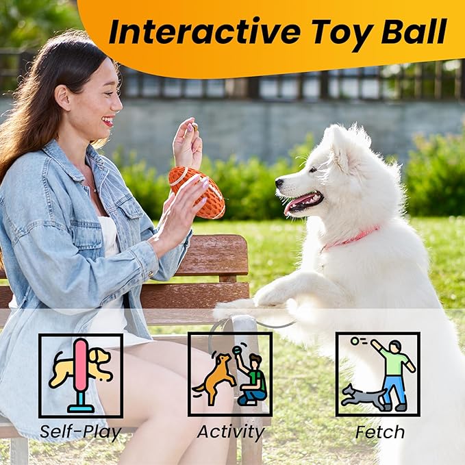 Squeaky Dog Football Toy, Rubber Dog Ball Toy for Aggressive Chewers, Tough Fetch Ball, Durable and Interactive for Medium Large Dogs, Orange, Large
