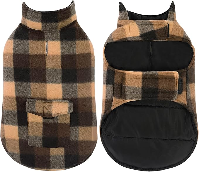 ASENKU Dog Winter Jacket Plaid Reversible Vest, Waterproof Dog Coat for Cold Weather, Perfect for Small to Large Dogs (Coffee, M)