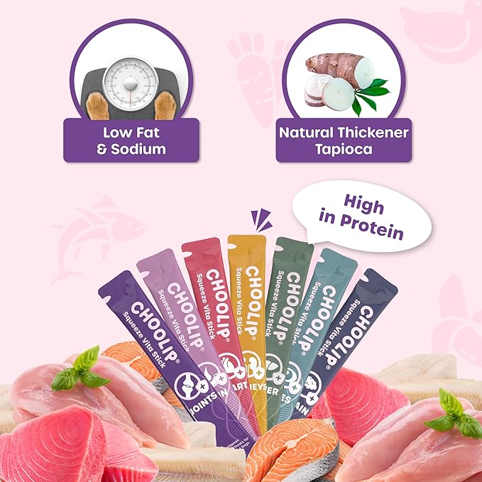 Choolip Squeeze Vita Stick Lickable Cat Treats & Dog Puree – 49-Count Variety Pack, Creamy Squeeze Tubes with Multivitamins, Grain-Free High-Protein Puree, Vet-Formulated Healthy Treats