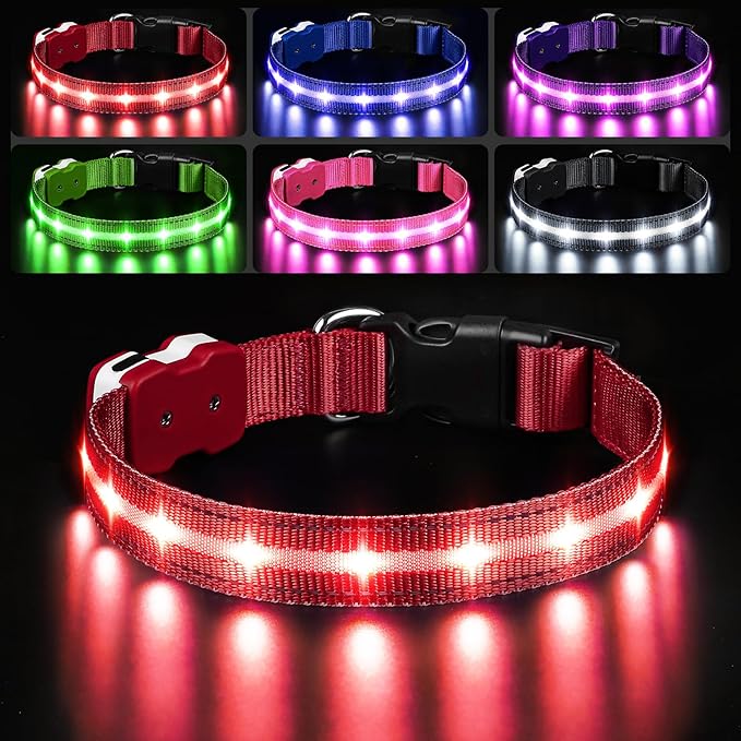 PcEoTllar Light Up Dog Collars, Led Dog Collar, Rechargeable, Night Walking, Waterproof, Glow in The Dark Dog Collars Light for Large Small Medium Dogs, Red s