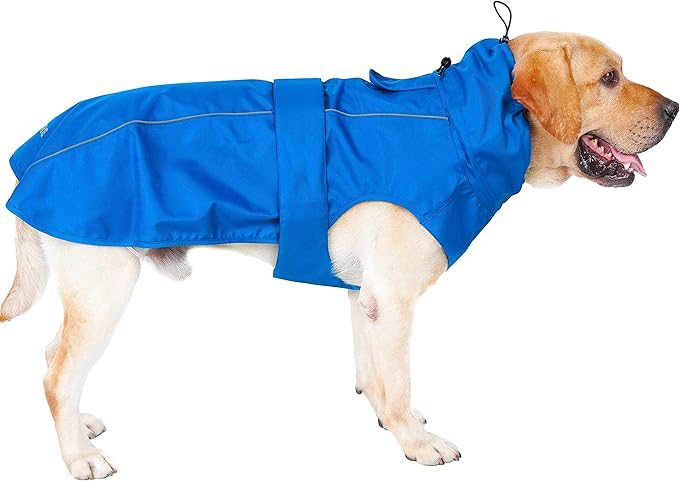 Waterproof Dog Raincoat with Reflective Strip, Adjustable Breathable Rain Coat Jacket with Leash Hole for Dogs (Blue, Medium)