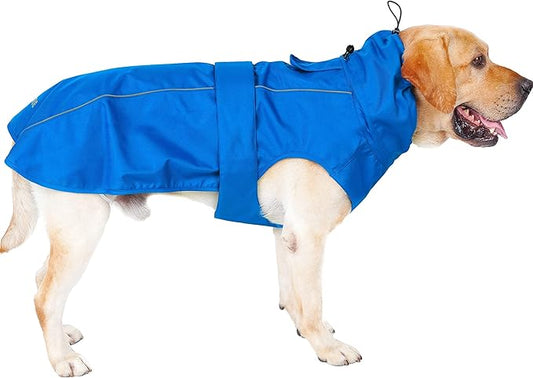 Waterproof Dog Raincoat with Reflective Strip, Adjustable Breathable Rain Coat Jacket with Leash Hole for Dogs (Blue, X-Large)