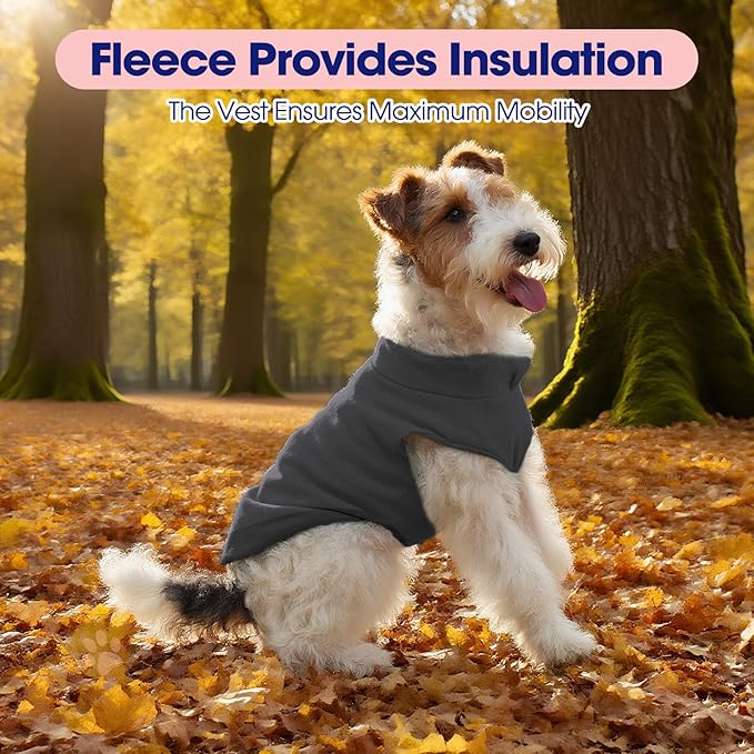 FUAMEY Dog Fleece Vest for Large Dogs,Warm Stretchy Dog Sweatshirts Pullover with Leash Hole Dogs Sweater Soft Pet Turtleneck Cozy Pet Vest Lightweight Sleeveless Grey XL