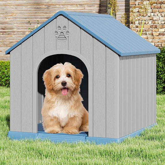 Dog House Outdoor Indoor, Weatherproof Insulated Dog House with Elevated Floor and Air Vents for Small to Medium Dogs,Easy Clean and Assemble (Blue1, 26.18''L × 24.02''W × 25.98''H)