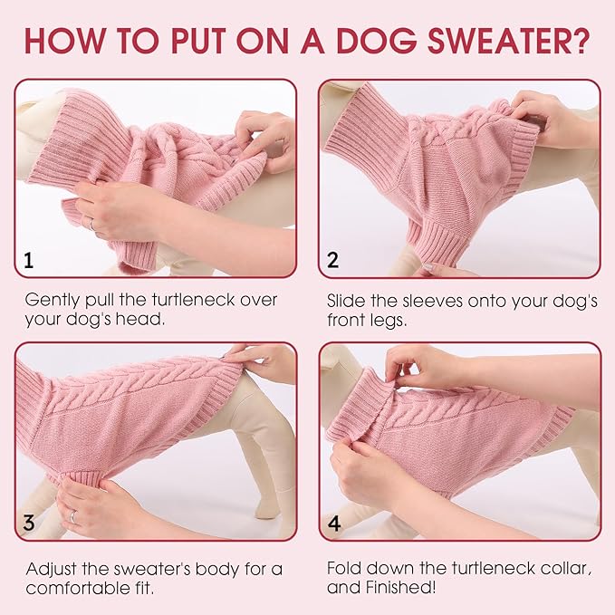 Dog Sweaters for Medium Dogs Classic Turtleneck Dog Christmas Sweater Thick Warm Pullover Female Puppy Pet Stretch Knitwear Fall Winter Clothes with Leash Hole(Pink, M)