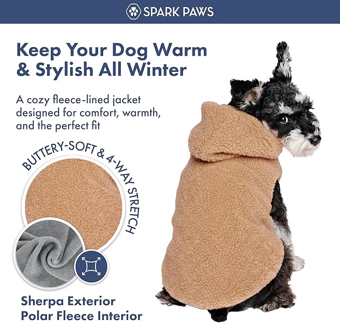 Spark Paws Teddy Dog Sweater, Sherpa Vest with Warm Fleece Lining, Winter Coat Suitable for Small Medium Large XL XXL Breeds - Brown - L