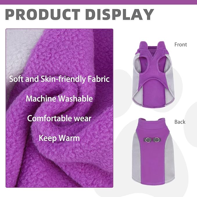 KOOLTAIL Small Dog Sweater - Dog Fleece Vest Jacket with Leash D-Ring for Small Medium Dogs, Soft Pullover Winter Warm Cold Weather Coats, Pet Fall Clothes Outfit for Puppy Cat Boys&Girls, Purple M