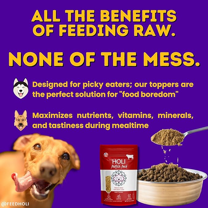 HOLI Beef Liver Powder Dog Food Topper - Single Ingredient, Human-Grade - Freeze Dried Dog Food Flavor Enhancer for Picky Dogs – Grain Free – 100% All Natural - 2oz