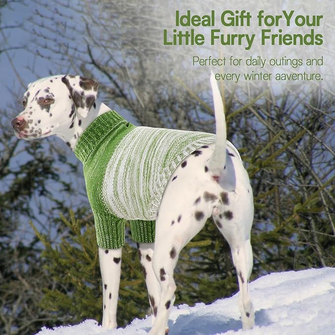 Queenmore Small Dog Sweater, Knitted Pullover Puppy Sweater,Cold Winter Pet Sweaters for Dog Girls Boys, Soft Turtleneck Knit Sweater with Leash Hole,Long Sleeves Christmas DogSweater(Green,XS)