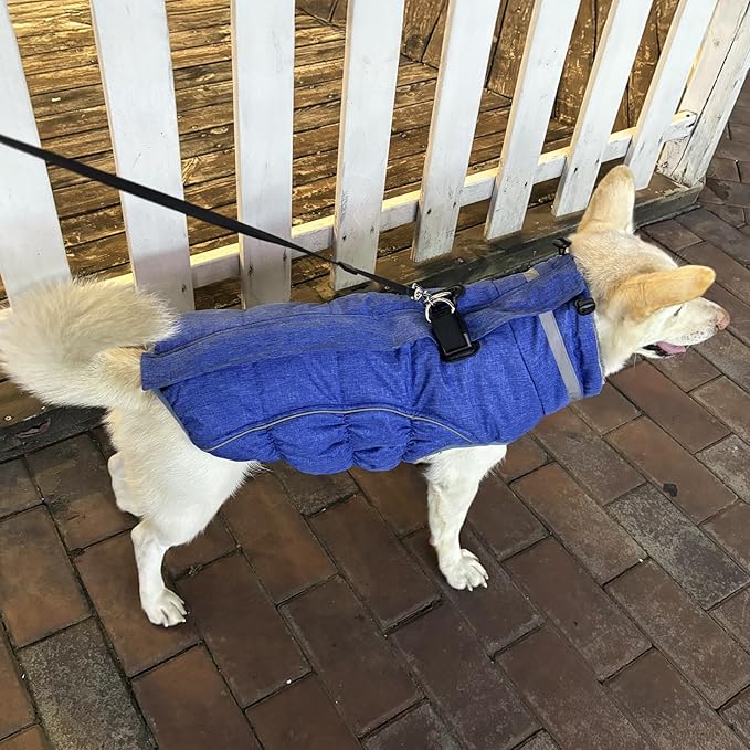 Malier Dog Coat, Reflective Dog Jacket Waterproof Windproof Puppy Cold Weather Coats with Harness Built in, Winter Extra Warm Pet Coat Fleece Vest for Small Large Pets and Puppy (Blue, XX-Large)
