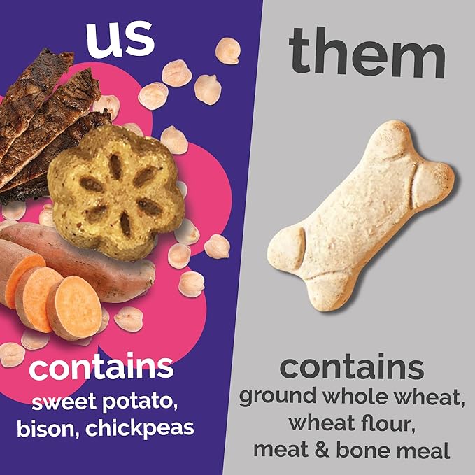 Fruitables Skinny Mini Dog Treats, Healthy Sweet Potato Treat for Dogs, Low Calorie & Delicious, Puppy Training, No Wheat, Corn or Soy, Made in The USA, Grilled Bison Flavor, 12oz