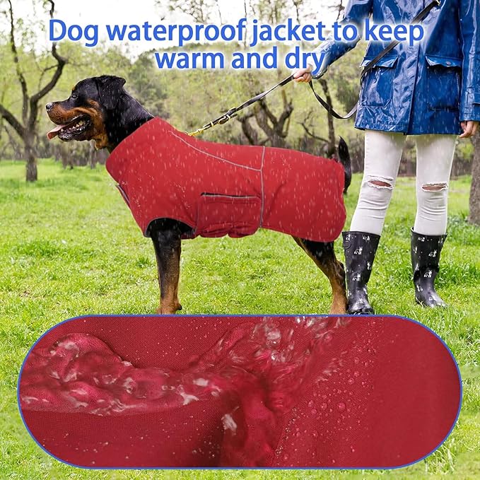 MIGOHI Dog Winter Jacket,Dog Coat Waterproof,4XL Winter Snow Coat with Fleece Lining for Large Dogs Boys Girls,Snowproof Pet Jacket,Great Dane,Mastiff,Red