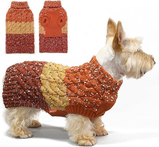 KYEESE Dog Sweaters for Small Dogs Male Color Block Pet Sweater with Fuzzy Thread Knitted Turtleneck Small Dog Sweater Knitwear Pet Sweater Fall Winter Dogs Clothes, Brown, L