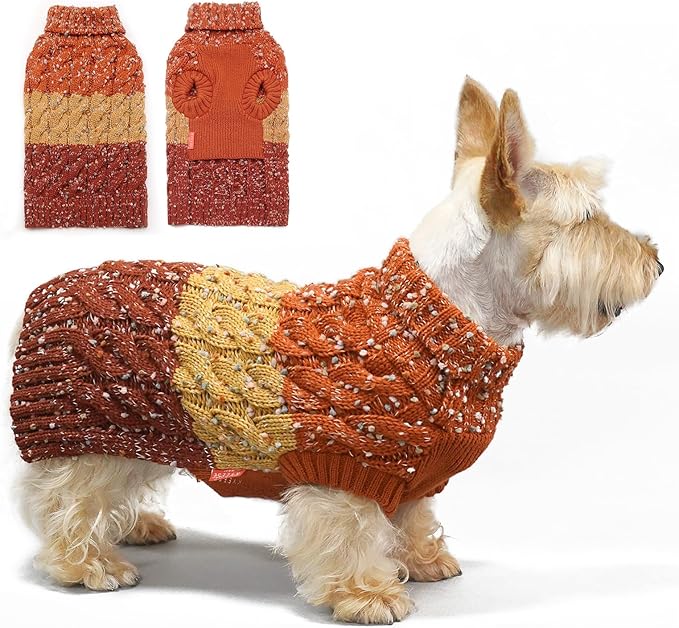 KYEESE Dog Sweater Color Block Dog Sweaters for Medium Dogs Boy with Fuzzy Thread Knitted Turtleneck Medium Pet Sweater Knitwear Pet Sweater Fall Winter Dogs Clothes, Brown, XL