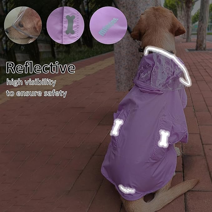 Waterproof Dog Raincoat, Adjustable Reflective Lightweight Pet Rain Clothes with Poncho Hood(Small, Light Purple)