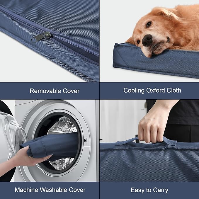 Outdoor Extra Large Dog Bed, Jumbo Waterproof Dog Bed for Large Dogs, Orthopedic Egg Crate Foam Pet Mat with Removable Oxford Cooling Cover, Navy