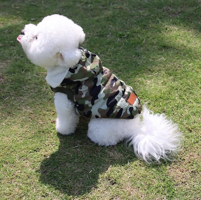 Fleece Lining Extra Warm Dog Hoodie in Winter,Small Dog Jacket Puppy Coats with Hooded,Green Camo S