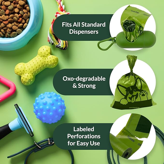 Reli. Biodegradable Dog Poop Bags w/Holder (360 Count - 24 Rolls) | 9x13" Large Dog Bags for Poop w/Dispenser | Green Eco-Friendly | Oxobiodegradable Pet Waste Disposal Refills (Unscented)