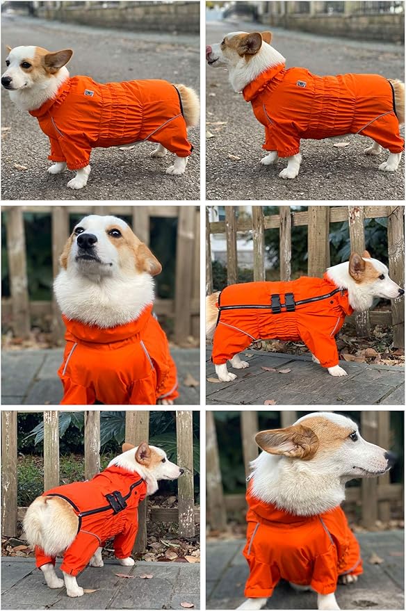 Dogs Waterproof Jacket, Lightweight Waterproof Jacket Reflective Safety Dog Raincoat Windproof Snow-Proof Dog Vest for Small Medium Large Dogs Orange XL