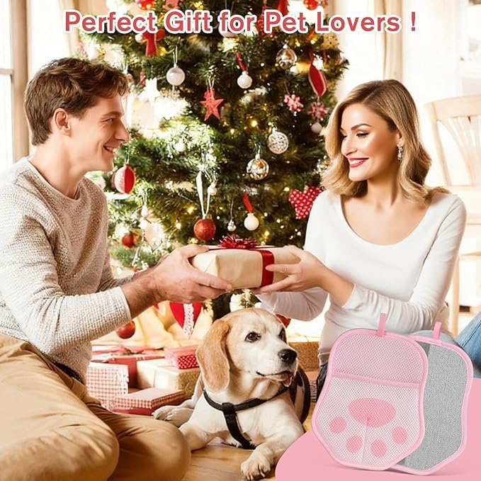 Pet Hair Removal Gloves for Cats & Dogs, 1 Pcs With Hanging Hooks, size 9.8 x 7.87 x 0.5 in, Reusable Electrostatic Pet Hair Gloves, Pet Hair Glove for Clothes, Sofas, Carpets, Car Seats (Pink)