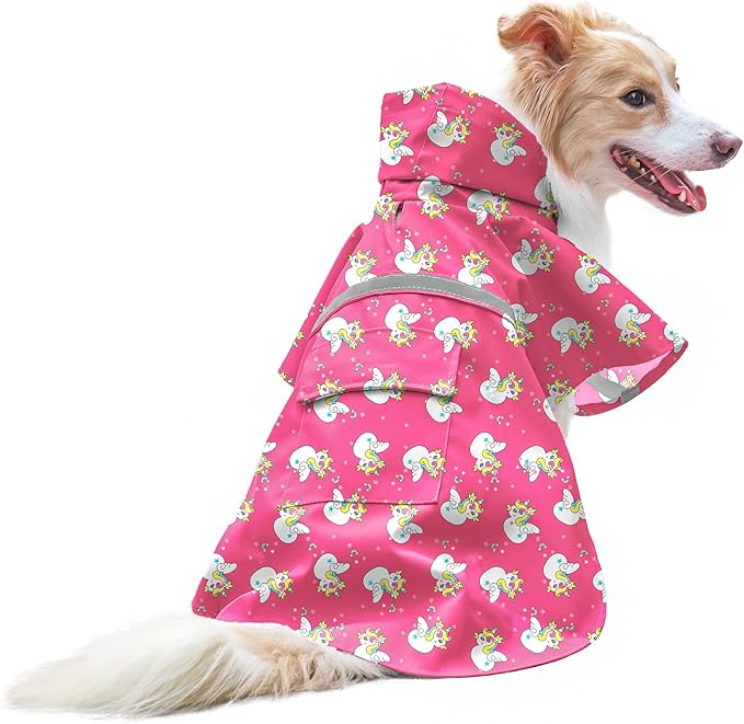 NACOCO Large Dog Raincoat Adjustable - Pet Water Proof Clothes Lightweight Rain Jacket Poncho Hoodies with Strip Reflective Pink (M, Pink Unic)