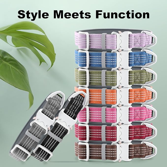 Plutus Pet Reflective Dog Collar with Aviation Aluminum Buckle, Neoprene Padded for Comfort, Lightweight, Heavy Duty Nylon Collar for Puppy Small Medium Large Dogs (Burgundy Red, L)