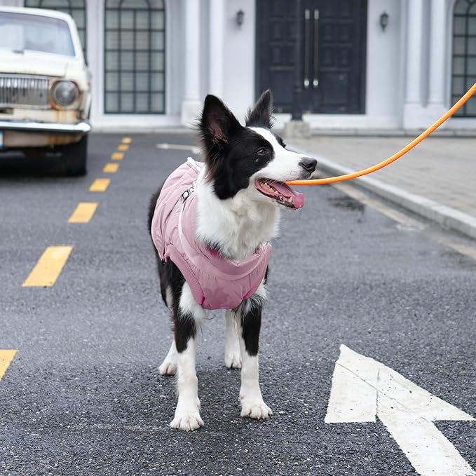 Dog Jacket with Harness,Fleece Lined Warm Puppy Coat for Winter,Soft Windproof Small Dog Vest,Light Pink M