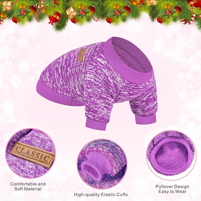 2 Pieces Pet Dog Classic Knitwear Sweater, Fleece Coat for Small,Medium Dogs,Warm Pet Dog Cat Clothes,Soft Puppy Customes for Chihuahua Yorkshire Tzu (Pink Purple,M)