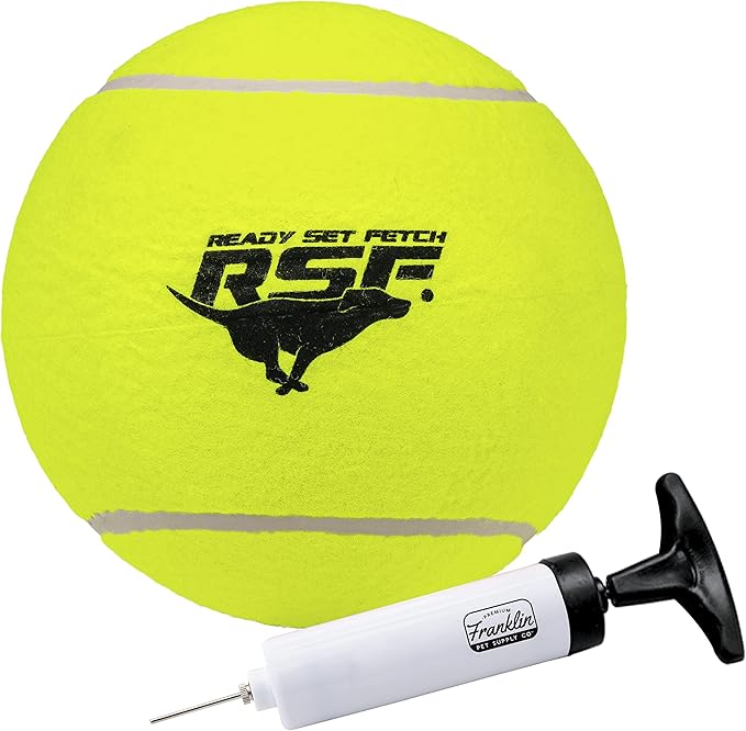 Franklin Pet Supply Co. Ready Set Fetch Oversized Dog Tennis Ball - 8.5" Jumbo Size - Pump Included