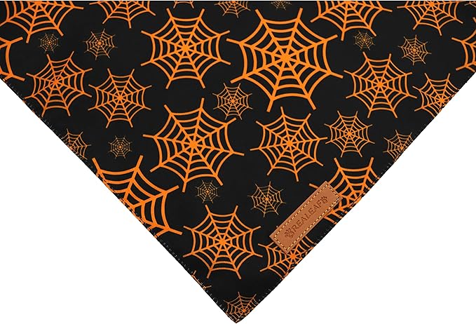Realeaf Halloween Dog Bandanas 2 Pack, Pumpkin and Spider Web Bibs, Triangle Reversible Fall Pet Scarf, Premium Durable Fabric, Adjustable Fit (Large)