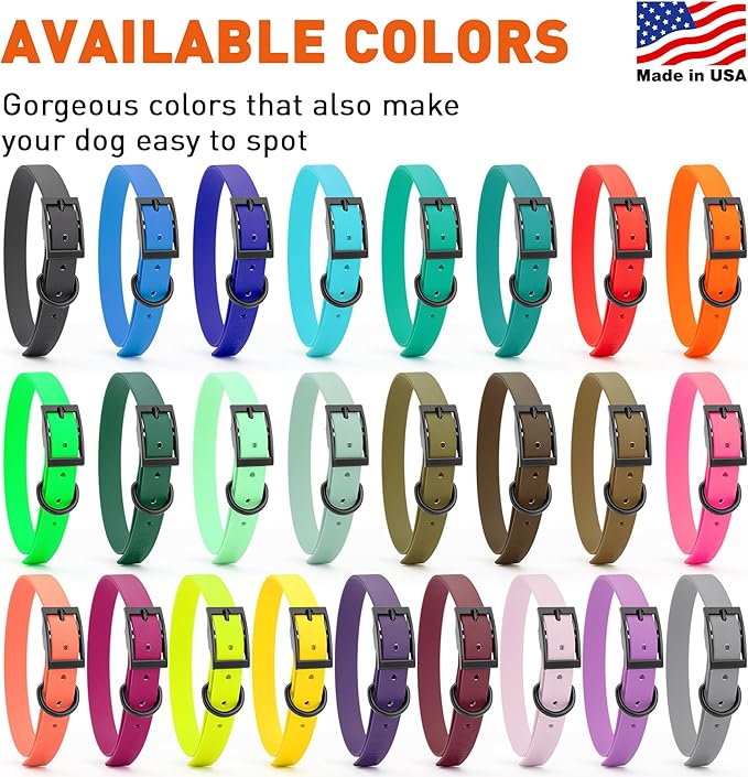 Dogline Biothane Waterproof Dog Collar Strong Coated Nylon Webbing with Black Hardware Odor- Proof for Easy Care Easy to Clean High Performance Fits Small Medium or Large Dogs, Magenta Pink