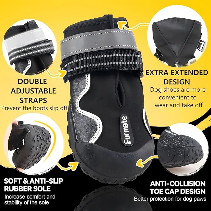 Dog Shoes for Large Small Medium Dogs,Dog Booties for Indoor Hardfloors Anti-Slip,Reflective Strip Waterproof Dog Boots & Paw Protectors for Outdoor Walking Hot Pavement,Winter Snow (Black-5)