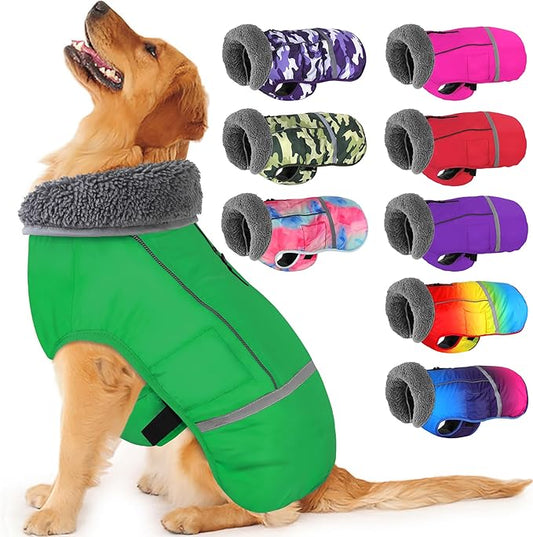 Dogcheer Warm Dog Coat, Waterproof Dog Jacket Christmas Puppy Winter Coat with Buckle, Reflective Adjustable Pet Snow Jacket Turtleneck Fleece Sweater for Small Medium Large Dogs - Green, XL