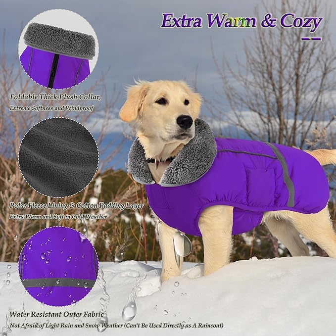 Dogcheer Warm Dog Coat, Fleece Collar Winter Dog Clothes, Reflective Pet Jacket Apparel for Cold Weather, Waterproof Windproof Puppy Snowsuit Vest for Small Medium Large Dogs X-Large