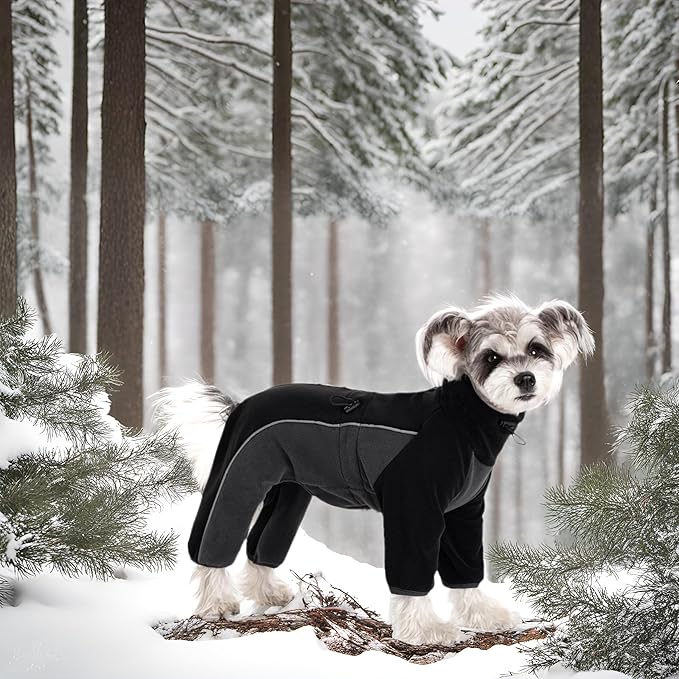 Fleece Dog Coat for Small Medium Dog,Pullover Pajamas Jumpsuit Bodysuit Puppy Coats with Legs, Pet Windproof Warm Cold Weather Jacket Full Body Vest Cozy Snowsuit Outfit Clothes (Black, XS)