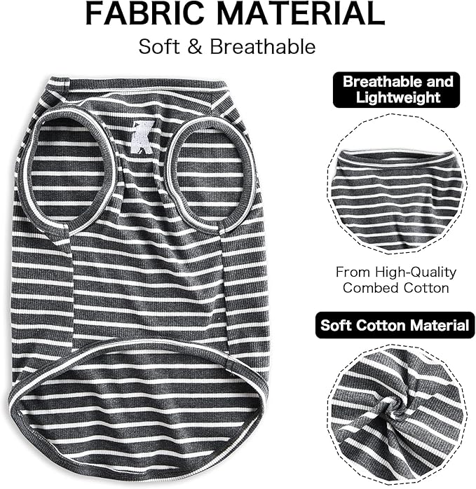Koneseve Dog Shirt Vest Lightweight Stretchy Dog T-Shirts Soft Cool Sleeveless Stripe Vests Breathable Clothes for Puppy Kitty Cats Small Medium Large Dogs 2 Pack Black + Grey [ L/Large ]