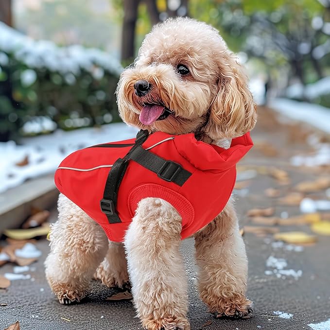 Dog Winter Coat Reflective Water-Resistant Jacket, Fleece Lined Windproof Puppy Coat with Back Zipper & D-Ring, Cold Weather Dog Coats for Small Medium Large Dogs (S, Red)
