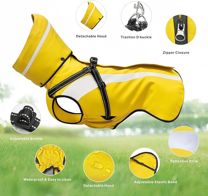 Mosucoirl Dog Raincoat Waterproof Raincoats for Dog Reflective Dogs Rain Jackets with Hood Hoodie Pet Rain Poncho Coat for Small Medium Large Dogs Puppies S-XXL (Yellow, XXL)