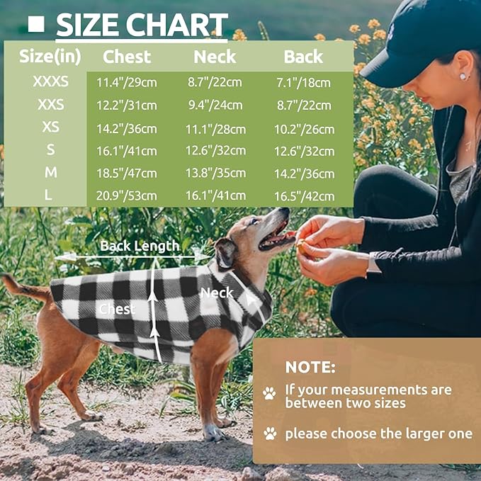 Kama Bridal Dog Spring Autumn Winter Coat Pullover Fleece Vest for Cats & Dogs - Thin Sweater, Black & White Plaid (Black, M)