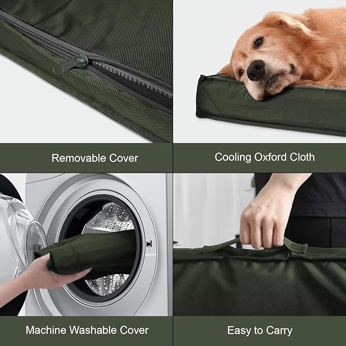 Outdoor All Weather Large Dog Bed, Waterproof Dog Bed for Large Dogs 36x27 Inch, Orthopedic Egg Crate Foam Pet Bed with Washable Removable Oxford Cooling Cover, Dark Green