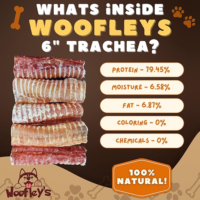 Woofley's Beef Trachea - (6 Inch 20 Pack) - Trachea Treats for Dogs - Natural Source of Glucosamine and Chondrotin for Joint Health - 100% Natural Beef Windpipe for Dogs